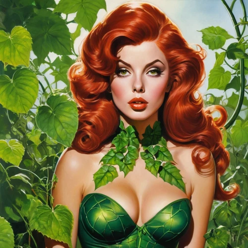 poison ivy,background ivy,ivy,maureen o'hara - female,mary jane,lilly of the valley,in green,maryjane,flora,fantasy woman,the enchantress,marie leaf,redheads,green,clovers,ariel,wild ginger,green leaf,holly bush,david bates,Conceptual Art,Fantasy,Fantasy 04