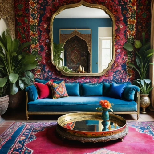 moroccan pattern,persian norooz,ornate room,sitting room,ottoman,interior decor,morocco,marrakesh,persian architecture,moorish,boho art,decor,marrakech,boho,interior decoration,living room,majorelle blue,riad,chaise lounge,persian,Illustration,Paper based,Paper Based 03