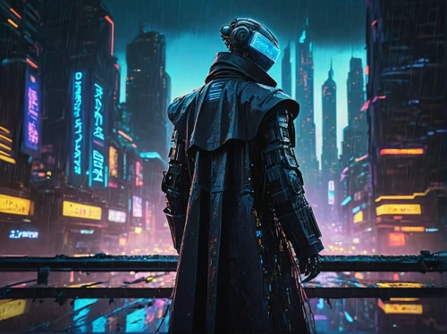 cyberpunk,sentinel,dystopian,metropolis,vader,assassin,dystopia,cityscape,echo,vigilant,futuristic,citadel,cg artwork,darth vader,mute,the wanderer,cloak,nomad,prophet,vendetta,Art,Artistic Painting,Artistic Painting 03