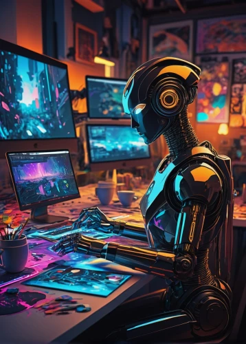 cyberpunk,computer,computer freak,girl at the computer,man with a computer,computer art,cyber,computer workstation,computer room,computer desk,computer addiction,desktop computer,barebone computer,computer system,computers,personal computer,freelancer,compute,electronic,computer game,Illustration,American Style,American Style 09