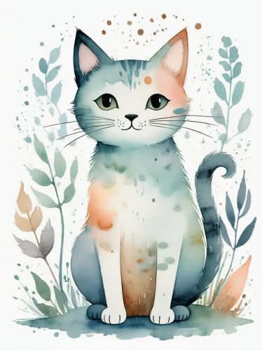 watercolor cat,cat vector,drawing cat,pet portrait,calico cat,capricorn kitz,cat on a blue background,blossom kitten,cartoon cat,gray kitty,japanese bobtail,cat portrait,breed cat,cat drawings,white cat,flower cat,vector illustration,cute cat,digital illustration,little cat,Illustration,Paper based,Paper Based 25