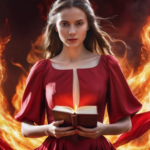 scarlet witch,fire angel,inferno,fire siren,fiery,flame of fire,pillar of fire,flame spirit,fire background,fire heart,fire devil,the conflagration,magic grimoire,red tunic,sorceress,flickering flame,katniss,fire artist,fantasy portrait,combustion,Photography,General,Realistic