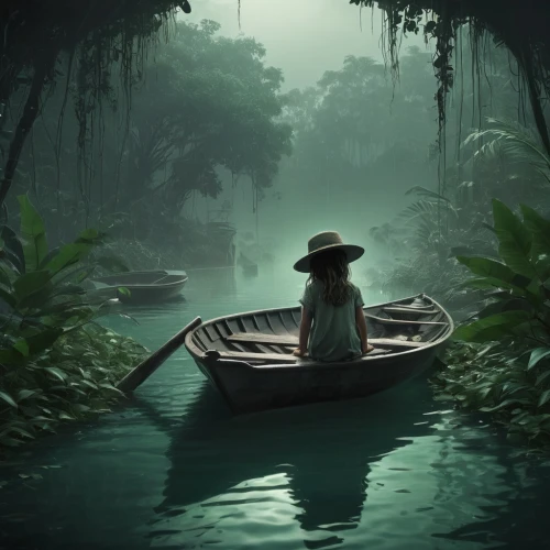 vietnam,boat landscape,fishing float,canoe,hanoi,monkey island,backwaters,bayou,frog background,canoeing,kerala,swamp,backwater,world digital painting,adrift,row boat,fantasy picture,long-tail boat,cambodia,canoes,Conceptual Art,Fantasy,Fantasy 33