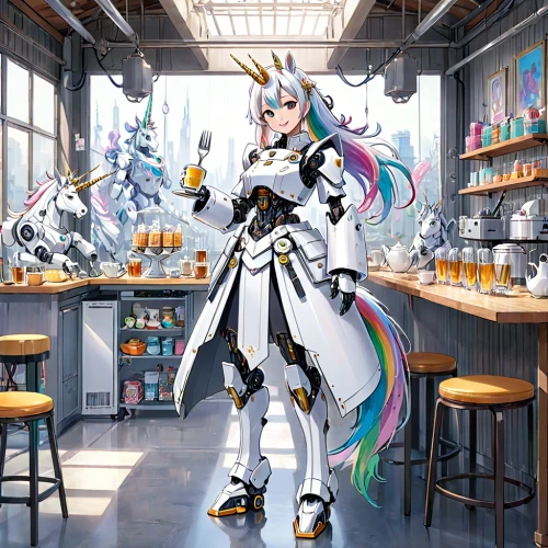 pub,constellation unicorn,ferry,white heart,cynosbatos,kos,kefir,unicorn background,apothecary,chef's uniform,magna,izakaya,winterblueher,aqua,cg artwork,sword lily,unicorn,delta sailor,wiz,eris,Anime,Anime,Traditional