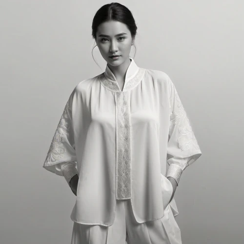 rou jia mo,hanbok,ao dai,junshan yinzhen,xuan lian,shuai jiao,han thom,janome chow,luo han guo,tai qi,kaew chao chom,white silk,garment,japanese woman,one-piece garment,asian woman,uniqlo,vietnamese woman,su yan,plus-size model