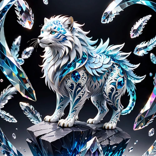 constellation wolf,nine-tailed,forest king lion,ice queen,ice crystal,lion white,crystalline,gryphon,wyrm,white lion,blue snowflake,silver blue,white walker,winterblueher,snowflake background,howl,blue tiger,royal tiger,ice,zodiac sign leo,Anime,Anime,General