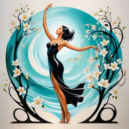art deco woman,hoop (rhythmic gymnastics),flamenco,art deco background,ballroom dance silhouette,gracefulness,dancer,ball (rhythmic gymnastics),dance silhouette,horoscope libra,jasmine,silhouette dancer,twirl,twirling,twirls,arabesque,baton twirling,hula,the zodiac sign pisces,dance,Unique,Design,Logo Design