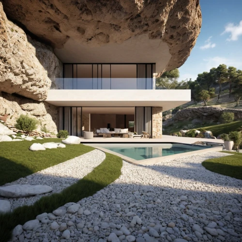 dunes house,modern house,3d rendering,house in mountains,holiday villa,modern architecture,house in the mountains,luxury property,pool house,private house,render,roof landscape,cubic house,luxury home,landscape design sydney,beautiful home,home landscape,residential house,summer house,natural stone,Photography,General,Realistic