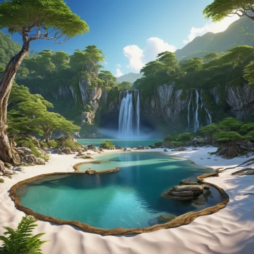 cartoon video game background,underwater oasis,landscape background,fantasy landscape,mountain spring,wasserfall,waterfalls,tropical island,an island far away landscape,oasis,beautiful landscape,a small waterfall,brown waterfall,underwater landscape,full hd wallpaper,water scape,background view nature,water fall,waterfall,idyllic,Photography,General,Realistic