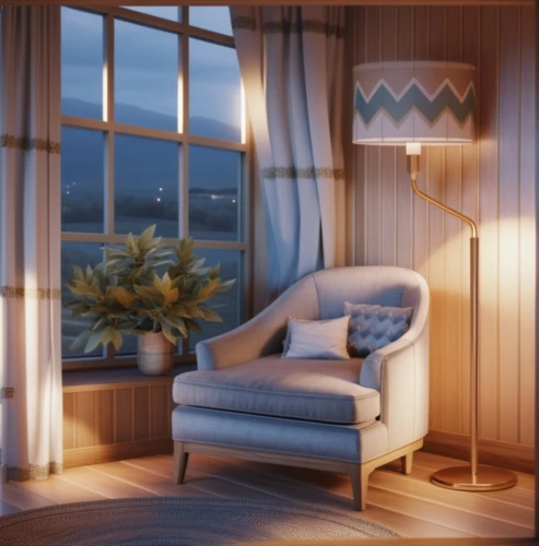 window treatment,sitting room,bedroom,livingroom,visual effect lighting,bedroom window,bay window,cabana,guest room,wooden windows,modern room,3d render,window with sea view,window curtain,soft furniture,living room,danish room,great room,new concept arms chair,window with shutters,Photography,General,Realistic