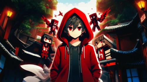 red riding hood,nine-tailed,little red riding hood,anime 3d,grimm reaper,red coat,red banner,uruburu,dark-type,edit icon,anime cartoon,inari,anime japanese clothing,world end,blood cell,hooded,devilwood,nico,nikko,music background