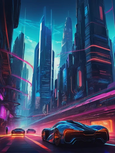 futuristic landscape,futuristic car,futuristic,3d car wallpaper,cyberpunk,neon arrows,cityscape,elektrocar,sci fiction illustration,80's design,night highway,ford gt 2020,racing road,neon lights,cg artwork,gulf,80s,electric sports car,i8,electric mobility,Illustration,Realistic Fantasy,Realistic Fantasy 15