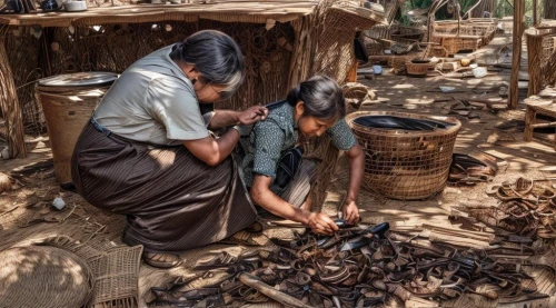 mud village,shoemaking,basket weaver,brick-making,shoe repair,basket maker,snake charmers,dried bananas,village life,the long-hair cutter,nomadic children,forced labour,child labour,weaving,primitive people,forest workers,little girl and mother,angklung,dried cloves,tire recycling