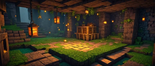 tileable,ravine,dungeon,elven forest,dungeons,3d render,hollow blocks,wooden block,fairy village,devilwood,fairy house,dandelion hall,ambient lights,forest glade,witch's house,haunted forest,wooden cubes,wooden planks,druid grove,cobblestone,Conceptual Art,Daily,Daily 28