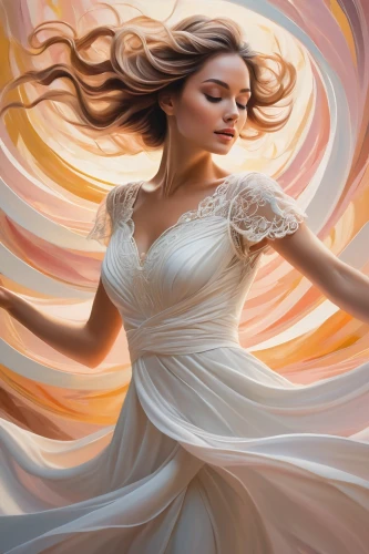 whirling,gracefulness,sun bride,celtic woman,dance with canvases,twirl,wind wave,swirling,twirling,twirls,world digital painting,mystical portrait of a girl,sprint woman,bridal clothing,white silk,little girl in wind,divine healing energy,girl in a long dress,wedding dresses,whirlwind,Conceptual Art,Sci-Fi,Sci-Fi 25