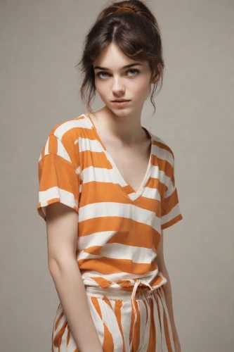 striped background,orange,bjork,cotton top,horizontal stripes,pajamas,clementine,tee,pjs,orange color,in a shirt,portrait background,teen,stripes,liberty cotton,cute,anellini,striped,girl in t-shirt,lori,Photography,Natural