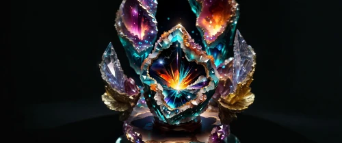 fractalius,png sculpture,crystal egg,iridescent,aura,prism,masquerade,nebula guardian,colorful glass,rock crystal,facets,light mask,shard of glass,headdress,glass items,peacock feathers,mandarin fish,crystalline,prismatic,color feathers