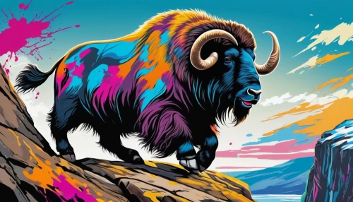 buffalo,muskox,bison,buffalo herd,tribal bull,horoscope taurus,buffalo herder,mountain sheep,wild sheep,yak,feral goat,the zodiac sign taurus,bighorn ram,taurus,buffaloes,mammoth,cape buffalo,mountain cows,vector illustration,oxen,Conceptual Art,Graffiti Art,Graffiti Art 09