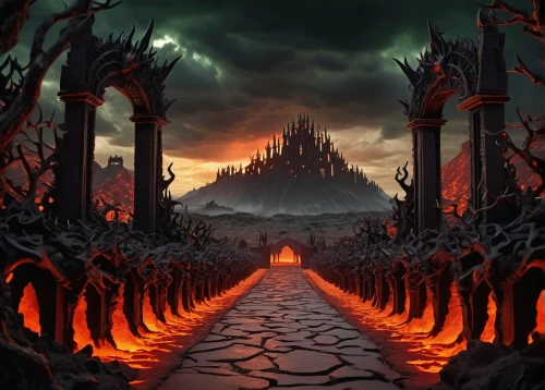 scorched earth,hall of the fallen,halloween background,door to hell,fantasy picture,end-of-admoria,burning earth,necropolis,valley of death,purgatory,volcanic field,devilwood,fantasy landscape,lake of fire,halloween border,dark world,post-apocalyptic landscape,deforested,volcanic landscape,hollow way,Unique,Paper Cuts,Paper Cuts 03