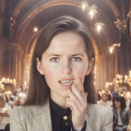 felicity jones,droste effect,abbey,w 21,lip,clapping,beatenberg,woman holding a smartphone,the girl's face,warning finger icon,nose-wise,commercial,woman pointing,greer the angel,covered mouth,toothpick,angel face,the gesture of the middle finger,bold nose,british actress,Photography,Realistic