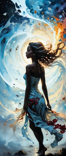 aquarius,siren,the wind from the sea,sirens,flame spirit,aporia,sci fiction illustration,fire dancer,fire and water,fire dance,fantasy art,dancing flames,fantasia,wind warrior,world digital painting,mystical portrait of a girl,rusalka,fire artist,mother earth,fantasy picture,Conceptual Art,Fantasy,Fantasy 29
