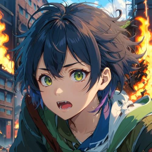 hinata,fire background,fire eyes,wiz,honolulu,burning hair,fire devil,anchovy,edit icon,explosions,gunkanjima,furikake,takoyaki,nikko,nico,shinjuku,fire beetle,portrait background,anime boy,nagasaki,Anime,Anime,Realistic