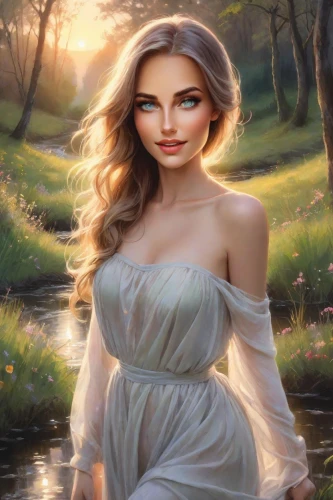 celtic woman,fantasy picture,the blonde in the river,fantasy portrait,romantic portrait,fantasy art,fantasy woman,world digital painting,girl in a long dress,romantic look,mystical portrait of a girl,faerie,jessamine,portrait background,faery,girl on the river,female beauty,fairy tale character,enchanting,a charming woman,Photography,Realistic
