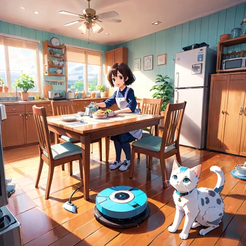 girl in the kitchen,smart house,doll kitchen,studio ghibli,smart home,smarthome,star kitchen,anime 3d,google-home-mini,dog cafe,home automation,the little girl's room,big kitchen,the kitchen,kitchen table,mari makinami,google home,digital compositing,toy's story,work at home,Anime,Anime,Realistic