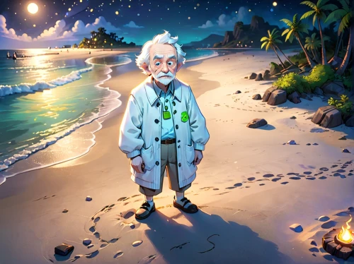 santa claus at beach,christmas on beach,father frost,the beach pearl,monkey island,father christmas,claus,the night of kupala,elderly man,scandia gnome,game illustration,version john the fisherman,geppetto,santa clause,grandpa,white beard,pensioner,christmas trailer,stranded,digital compositing,Anime,Anime,Cartoon