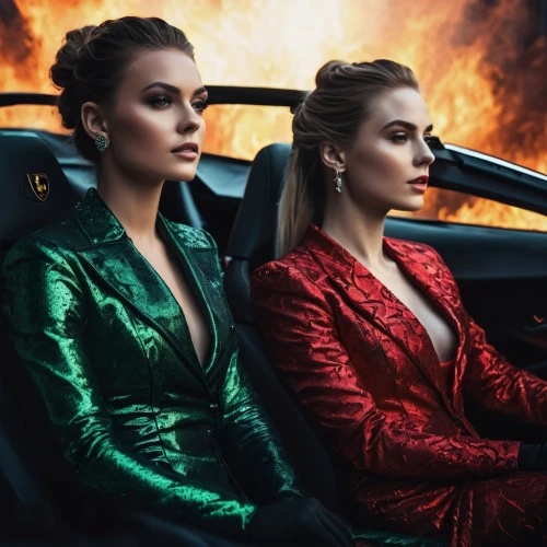sirens,vanity fair,angels of the apocalypse,business women,sustainability icons,lamborghini,elle driver,drive,angels,bad girls,in car,flames,passengers,fire background,vogue,corvette,vegan icons,icons,businesswomen,fashion models,Photography,General,Fantasy