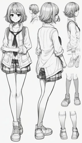 chara,studies,knee-high socks,sewing pattern girls,school clothes,schoolgirl,proportions,concept art,skort,school uniform,school skirt,chibi girl,male poses for drawing,pencils,girl drawing,short,character animation,a uniform,cute clothes,skates,Unique,Design,Character Design