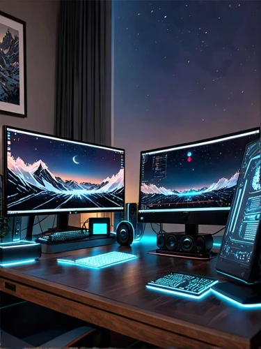 computer desk,computer workstation,computer room,fractal design,monitors,setup,desk,desktop computer,monitor wall,desk top,working space,dual screen,workstation,imac,lures and buy new desktop,computer monitor,work space,desktop view,workspace,pc,Anime,Anime,General