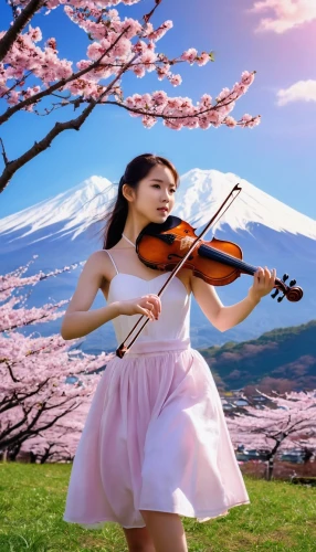 woman playing violin,violin woman,violinist,violin player,violin,violinist violinist,playing the violin,solo violinist,bass violin,violist,musical background,cello,japanese sakura background,springtime background,spring background,violoncello,flower background,girl in flowers,bowed string instrument,classical music,Photography,General,Realistic