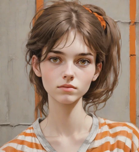 portrait of a girl,clementine,girl portrait,child portrait,realdoll,female doll,doll's facial features,child girl,young woman,mystical portrait of a girl,girl drawing,girl with bread-and-butter,lilian gish - female,painter doll,orange,artist doll,relaxed young girl,female model,orange color,girl in t-shirt,Digital Art,Comic