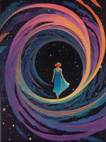 andromeda,colorful spiral,cosmos,falling star,time spiral,whirling,swirling,astral traveler,cosmos wind,spiral,falling stars,star winds,spiralling,ophiuchus,spiral nebula,universe,orbiting,supernova,wormhole,the universe,Illustration,Retro,Retro 15