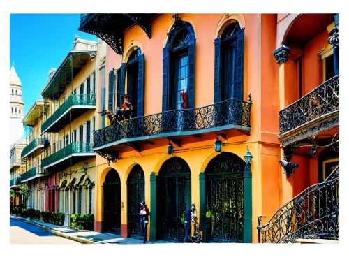 french quarters,new orleans,old havana,row houses,san juan,townhouses,cartagena,naples,balconies,beautiful buildings,colorful facade,facades,coconut grove,houses clipart,portofino,stone town,genoa,charleston,puerto rico,havana,Illustration,Retro,Retro 03