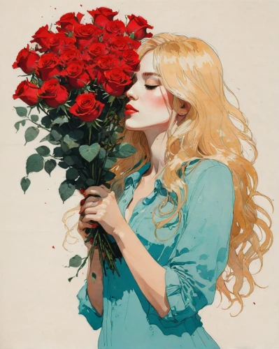with roses,red roses,red rose,roses,scent of roses,spray roses,girl in flowers,rose flower illustration,holding flowers,flower of passion,rosebushes,way of the roses,guelder rose,beautiful girl with flowers,wild roses,roses-fruit,the sleeping rose,romantic rose,with a bouquet of flowers,kiss flowers,Illustration,Paper based,Paper Based 19