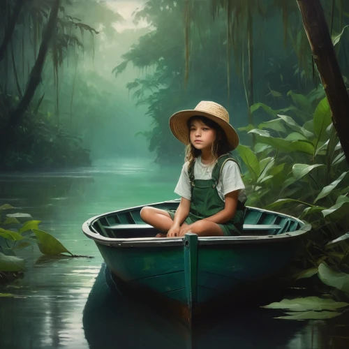 fishing float,girl on the boat,canoeing,boat landscape,canoe,world digital painting,canoes,little boat,girl on the river,row boat,dugout canoe,rowboat,long-tail boat,water boat,paddling,raft,backwaters,paddle boat,vietnam,rowboats,Conceptual Art,Oil color,Oil Color 11