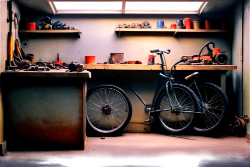bicycle mechanic,workbench,garage,bicycles--equipment and supplies,kitchen shop,bicycle part,bicycle lighting,sheds,cupboard,bike lamp,bicycles,automobile repair shop,kitchen,vintage kitchen,kitchenette,bicycle,kitchen tools,the kitchen,the shop,artistic cycling,Illustration,Abstract Fantasy,Abstract Fantasy 21