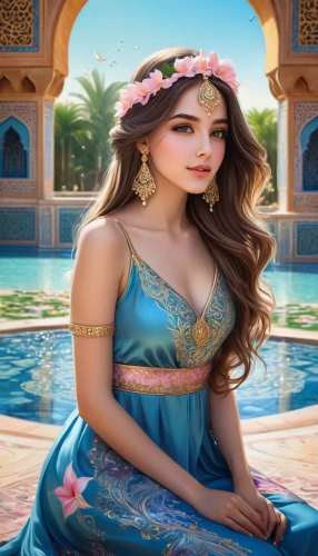 radha,jasmine,jasmine blossom,aladha,arabian,fairy tale character,arabic background,rapunzel,beautiful girl with flowers,sultana,fantasy picture,princess sofia,fantasy portrait,world digital painting,alhambra,persian,portrait background,jasmine flower,jasmine blue,islamic girl,Conceptual Art,Fantasy,Fantasy 03