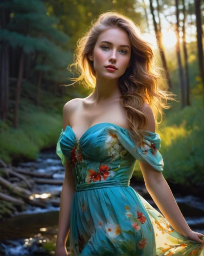 celtic woman,girl in a long dress,beautiful girl with flowers,girl in flowers,faery,girl on the river,romantic portrait,faerie,enchanting,the blonde in the river,water nymph,mystical portrait of a girl,young woman,beautiful young woman,romantic look,beauty in nature,fantasy picture,fantasy portrait,portrait photography,a girl in a dress,Conceptual Art,Oil color,Oil Color 07