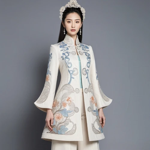 ao dai,suit of the snow maiden,hanbok,chinese style,imperial coat,oriental princess,xuan lian,shuanghuan noble,white and blue china,inner mongolian beauty,bridal clothing,shuai jiao,blue and white china,fujian white crane,rou jia mo,white winter dress,peking opera,plum blossom,asian costume,chinese art