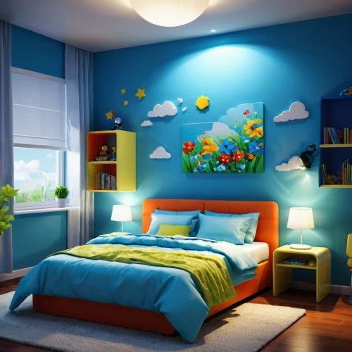 boy's room picture,kids room,children's bedroom,children's room,sleeping room,nursery decoration,baby room,the little girl's room,children's background,aquarium decor,blue room,cartoon video game background,sky apartment,modern room,great room,room newborn,3d rendering,background vector,3d background,wall sticker,Conceptual Art,Fantasy,Fantasy 19