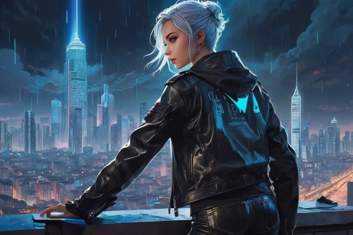 cyberpunk,sci fiction illustration,cg artwork,renegade,jacket,above the city,game illustration,dystopian,game art,scifi,cityscape,cyber,futuristic,sci fi,background image,refinery,metropolis,aqua,sci - fi,sci-fi,Art,Classical Oil Painting,Classical Oil Painting 02