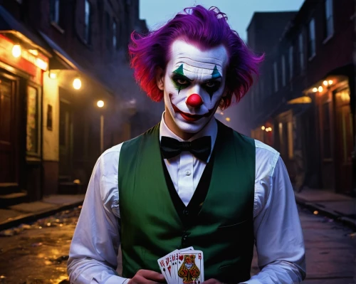 joker,creepy clown,scary clown,ledger,clown,it,horror clown,ringmaster,cosplay image,magician,jigsaw,photoshop manipulation,trickster,gambler,ronald,poker,conceptual photography,two face,syndrome,cosplayer,Illustration,Abstract Fantasy,Abstract Fantasy 09