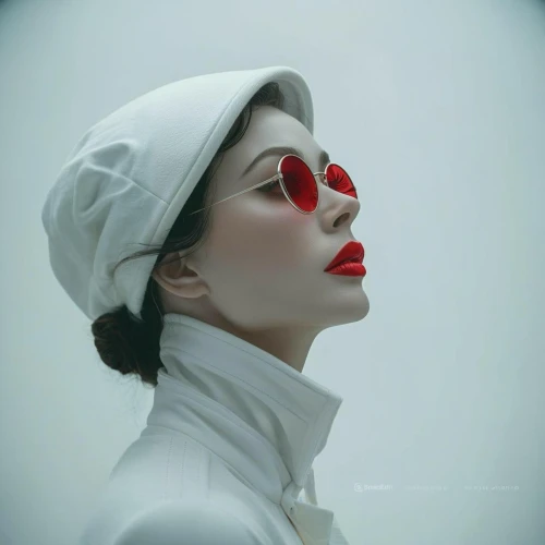 red lips,red lipstick,conceptual photography,cover,cd cover,white and red,blindfold,dita,pierrot,blindfolded,vintage woman,mime,tilda,magazine cover,retro woman,geisha,rouge,geisha girl,red hat,vintage makeup