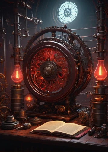 clockmaker,steampunk gears,watchmaker,steampunk,ship's wheel,scientific instrument,ships wheel,grandfather clock,clockwork,bearing compass,chronometer,play escape game live and win,apothecary,barometer,sextant,orrery,time spiral,alchemy,magnetic compass,mechanical puzzle,Illustration,Abstract Fantasy,Abstract Fantasy 22