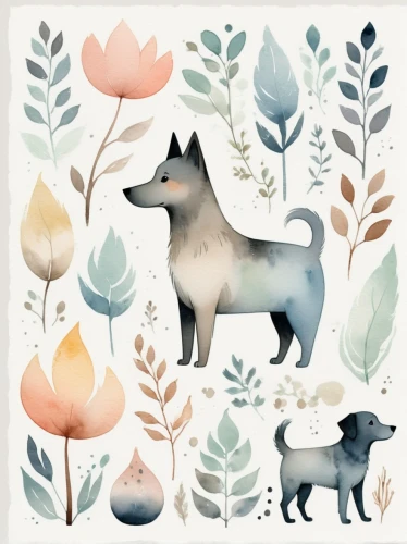 woodland animals,forest animals,dog illustration,foxes,canidae,fall animals,scent hound,animal shapes,fauna,whimsical animals,animal stickers,animal icons,deer illustration,small animals,fox stacked animals,floral background,paper scraps,round animals,two wolves,forest animal,Illustration,Paper based,Paper Based 25