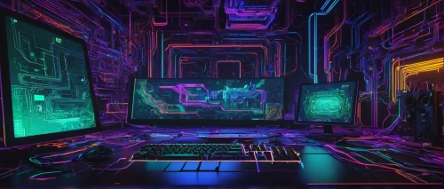 cyberpunk,computer room,computer art,cyber,cyberspace,computer,trip computer,desktop,computer workstation,ufo interior,neon,computer desk,desktop computer,3d background,compute,neon ghosts,background screen,matrix,computer game,desktop wallpaper,Illustration,Japanese style,Japanese Style 12