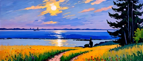 coastal landscape,summer evening,beach landscape,coast sunset,landscape with sea,evening lake,dusk,aurajoki,sea landscape,midsummer,bay,landscape,vincent van gough,lake neuchâtel,tofino,maine,purple landscape,in the evening,the evening light,panoramic landscape,Conceptual Art,Oil color,Oil Color 10